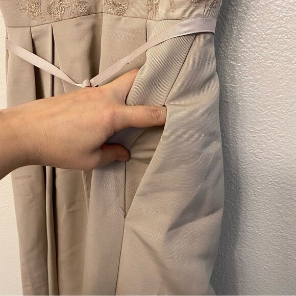 OLEG CASSINI beige biscotti illusion lace formal dress bridesmaid wedding gown 4 - Picture 11 of 16